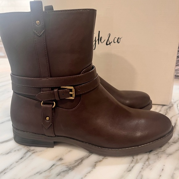 𝅺NEW! Style & Co. Womens State Faux Leather Ankle Booties, Dark Brown Size 8.5 - Picture 5 of 12